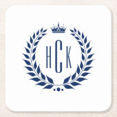 Blauer Lorbeerkranz mit individuellem Monogramm Rechteckiger Pappuntersetzer (Vorderseite)