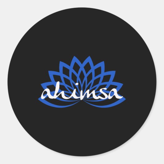 Blauer Lotus Ahimsa Runder Aufkleber (Vorderseite)