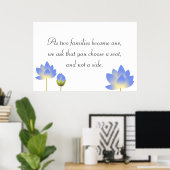 Blauer Lotus blüht graues Hochzeitszeichen Poster (Heimbüro)