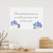 Blauer Lotus blüht graues Hochzeitszeichen Poster (Küche)
