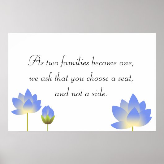 Blauer Lotus blüht graues Hochzeitszeichen Poster (Vorne)