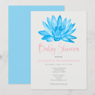 Blauer Lotus Blume Babydusche Einladung stilvoll