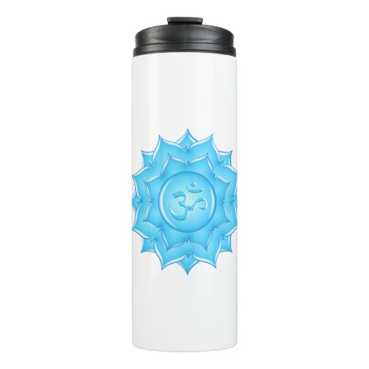 Blauer Lotus Blume Om Symbol Zeichnend Thermosbecher (Vorderseite)