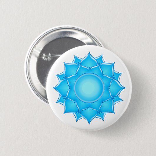 Blauer Lotus-Blume Zeichnend Button (Vorne & Hinten)