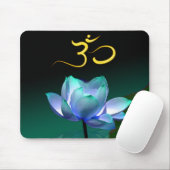 Blauer Lotus in voller Blüte mit Om, Mousepad (Mit Mouse)