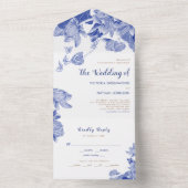 Blauer Lotus Klassik Chinoiserie All In One Einladung (Innen Boden)