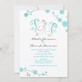 Blauer Lovebirds und Blüten Einladungen (Vorderseite)