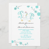 Blauer Lovebirds und Blüten Einladungen (Vorne/Hinten)