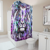 Blauer Löwenkopf Duschvorhang - Löwenwand (Beispiel)