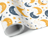 Blauer Lullaby Mond und Sterne Geschenkpapier (Rolleneckpunkt)