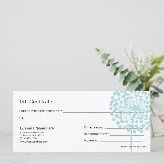 Blauer Lüster Blume Geschenkgutschein Design 4 (Stehend Vorderseite)