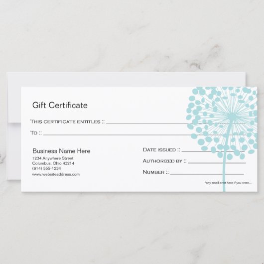 Blauer Lüster Blume Geschenkgutschein Design 4 (Vorderseite)