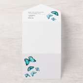 Blauer Luxus Schmetterlinge. Elegante luftige Hoch All In One Einladung (Außenbereich)