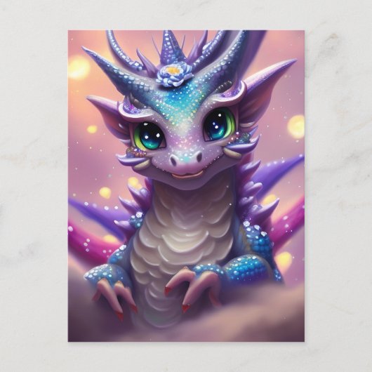 Blauer Mädchen-Drache Postkarte (Vorderseite)