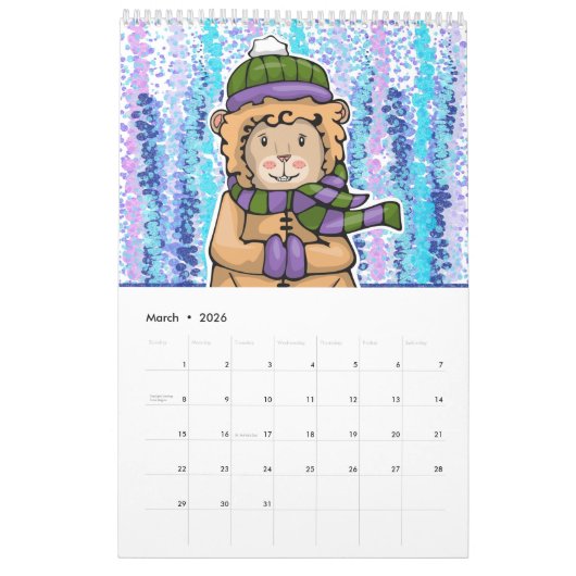 Blauer Mädchen-Grafik-Illustrations-Kalender Kalender (Mär 2026)