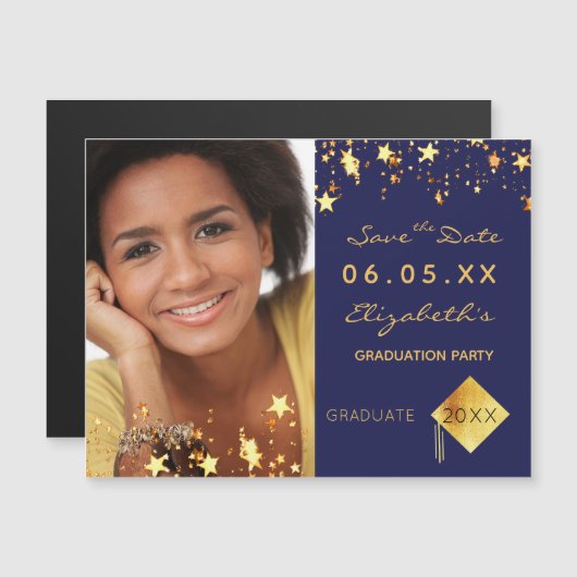 Blauer Magnet der Save the Date-Graduierungspartei (Vorne/Hinten)