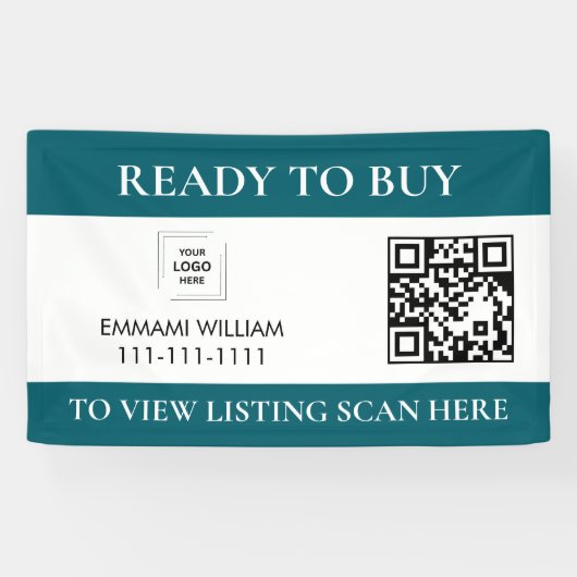 Blauer Makler-QR-Code Immobilienverkaufsbanner Banner (Horizontal)