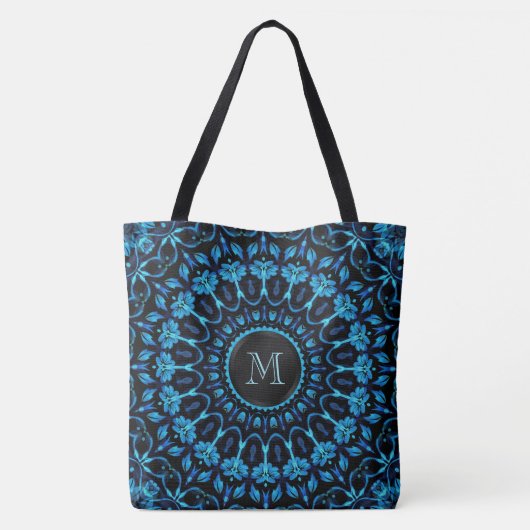 Blauer Mandala Monogram Tasche (Rückseite)