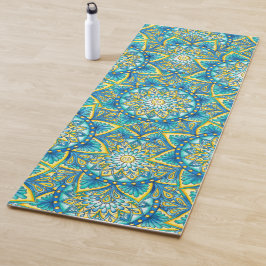 Blauer Mandala Muster Gelb Türkis Yogamatte
