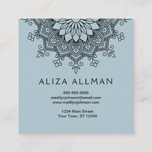 Blauer Mandala-Yoga-Pastelllehrer Quadratische Visitenkarte (Rückseite)