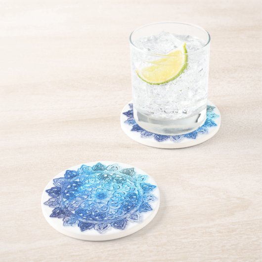 Blauer Mandela Getränkeuntersetzer (Seite)