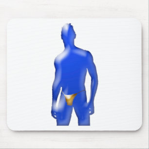Blauer Mann in orangen Unterwäsche Mousepad