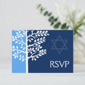 Blauer Marinebaum Bar Mitzvah UAWG RSVP Karte (Stehend Vorderseite)