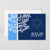 Blauer Marinebaum Bar Mitzvah UAWG RSVP Karte (Vorne/Hinten)