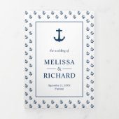 Blauer maritimer Anker Seepferd QR-Code Hochzeit Dreifach Gefaltete Einladung (Cover)