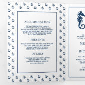 Blauer maritimer Anker Seepferd QR-Code Hochzeit Dreifach Gefaltete Einladung (Innen Erste Seite)