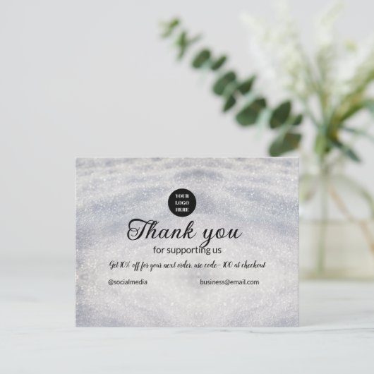 Blauer Marker Logo-Text hinzufügen Dank Rabatt Postkarte (Stehend Vorderseite)