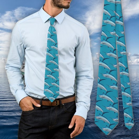 Blauer Marlin-Fischmuster Fischer-Novelty Krawatte