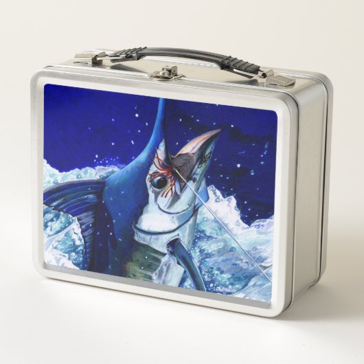Blauer Marlin Metall Brotdose (Vorderseite)