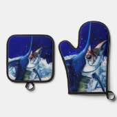 Blauer Marlin Ofenhandschuh & Topflappen-Set (Vorderseite)