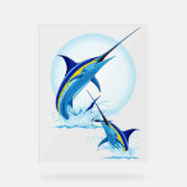 Blauer Marlin springt aus dem Ozean Acrylschild (Vorderseite)