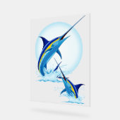 Blauer Marlin springt aus dem Ozean Acrylschild (Winkel)