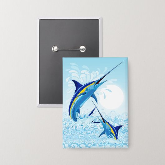 Blauer Marlin springt aus dem Ozean Button (Vorderseite/Rückseite)
