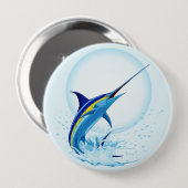 Blauer Marlin springt aus dem Ozean Button (Vorne & Hinten)
