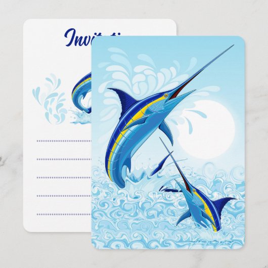 Blauer Marlin springt aus dem Ozean Einladung (Vorne/Hinten)