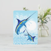 Blauer Marlin springt aus dem Ozean Einladung (Stehend Vorderseite)