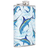 Blauer Marlin springt aus dem Ozean Flachmann (Rechts)
