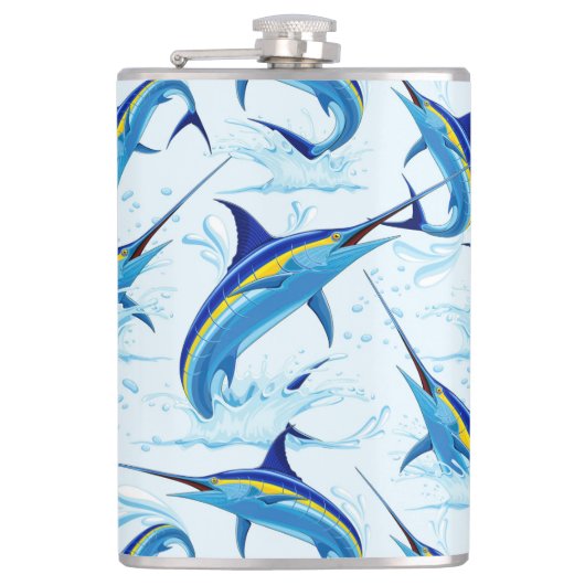 Blauer Marlin springt aus dem Ozean Flachmann (Vorderseite)
