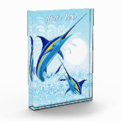 Blauer Marlin springt aus dem Ozean Fotoblock (Links)