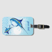 Blauer Marlin springt aus dem Ozean Gepäckanhänger (Vorderseite (Horizontal))