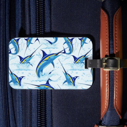 Blauer Marlin springt aus dem Ozean Gepäckanhänger (Vorderseite Insitu 4)