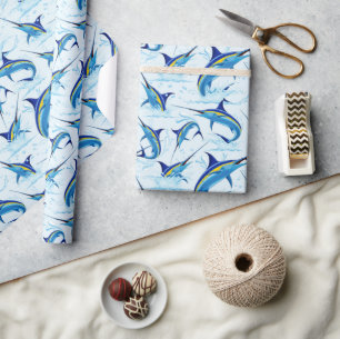 Blauer Marlin springt aus dem Ozean Geschenkpapier