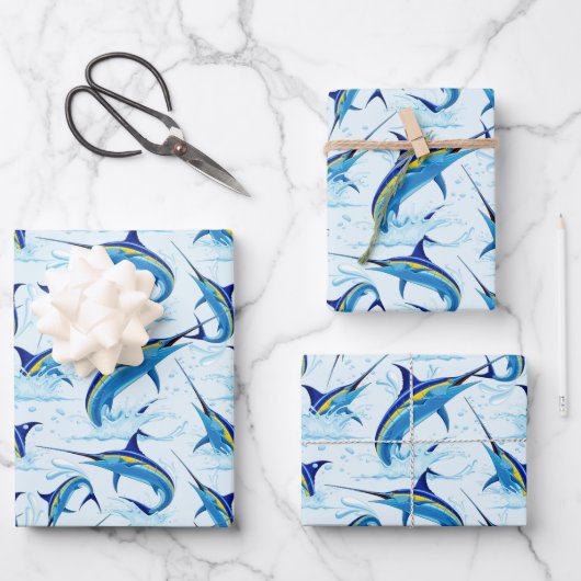 Blauer Marlin springt aus dem Ozean Geschenkpapier Set (Vorderseite)