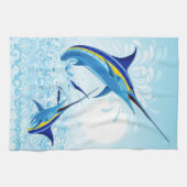 Blauer Marlin springt aus dem Ozean Geschirrtuch (Horizontal)