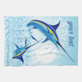 Blauer Marlin springt aus dem Ozean Geschirrtuch (Horizontal)