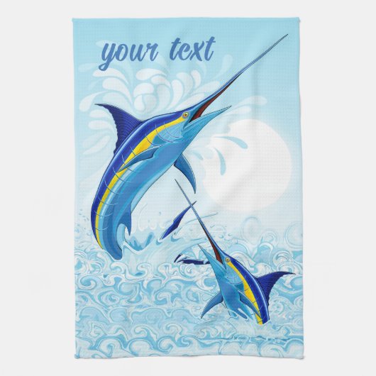 Blauer Marlin springt aus dem Ozean Geschirrtuch (Vertikal)